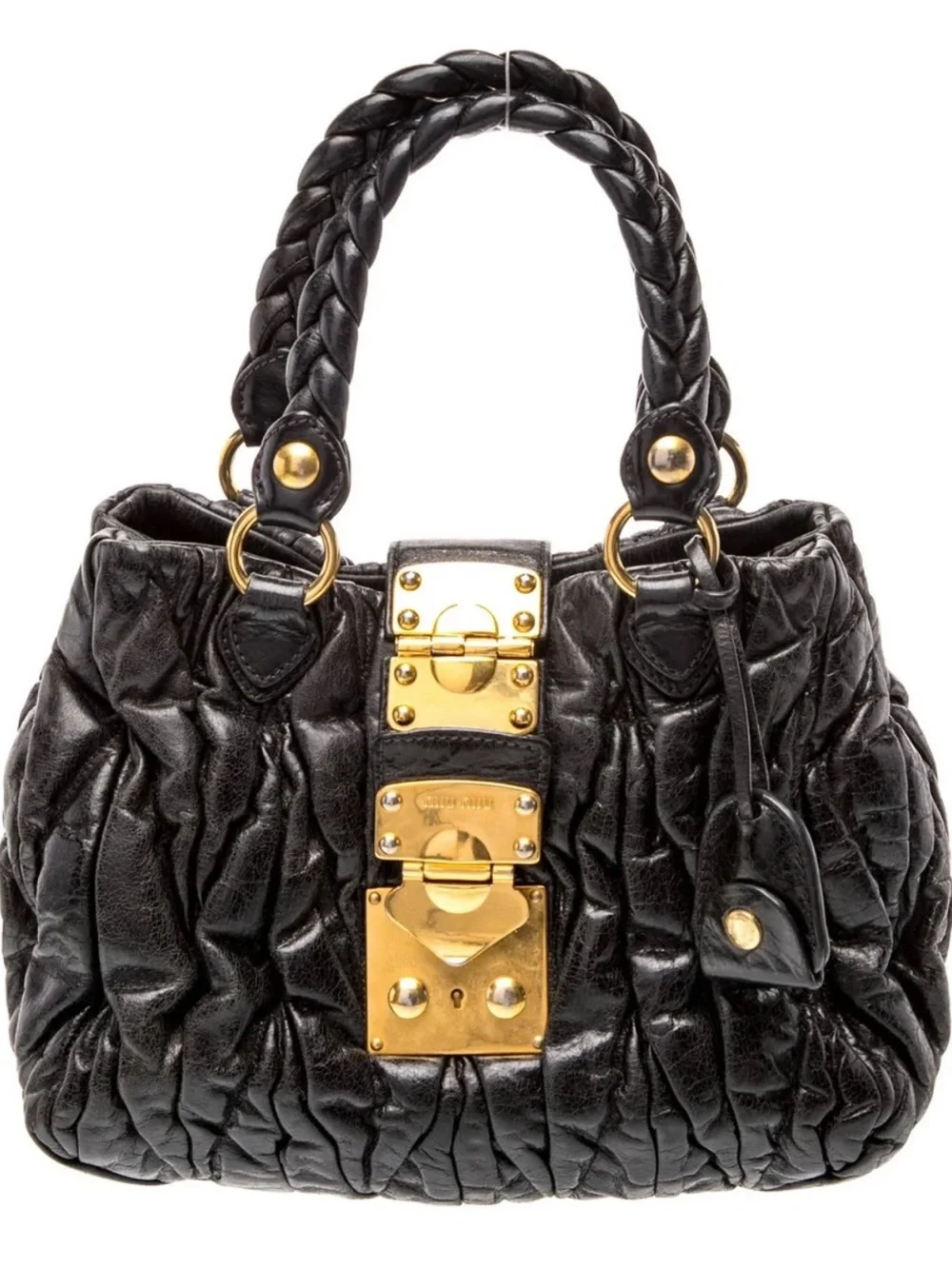 Miu Miu Black Quilted Leather Satchel with Gold Hardware